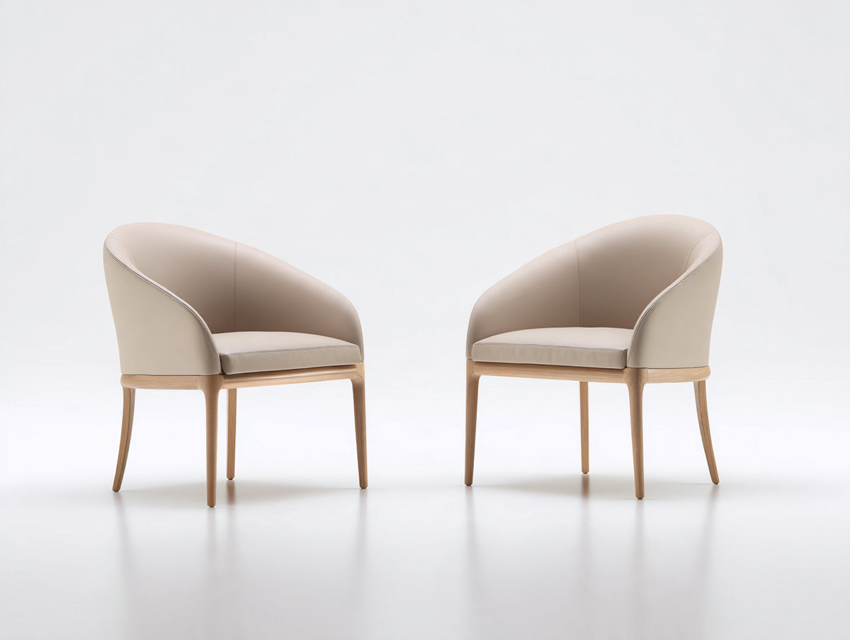 Sillas de comedor tapizadas efecto piel 58x60x82 cm - beige - patas de madera y diseño envolvente moderno