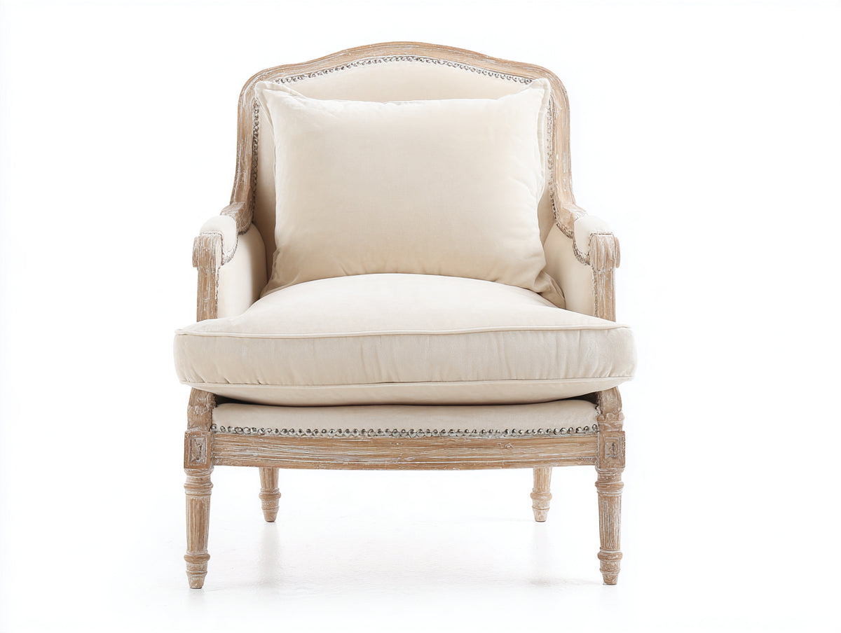 Sillón de tela y madera 78x82x92 cm - Beige-Madera natural - Diseño clásico con reposabrazos y patas torneadas