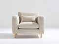 Sillón de tela 84x80x82 cm - Beige-Madera natural - Diseño moderno acolchado con reposabrazos y patas de madera
