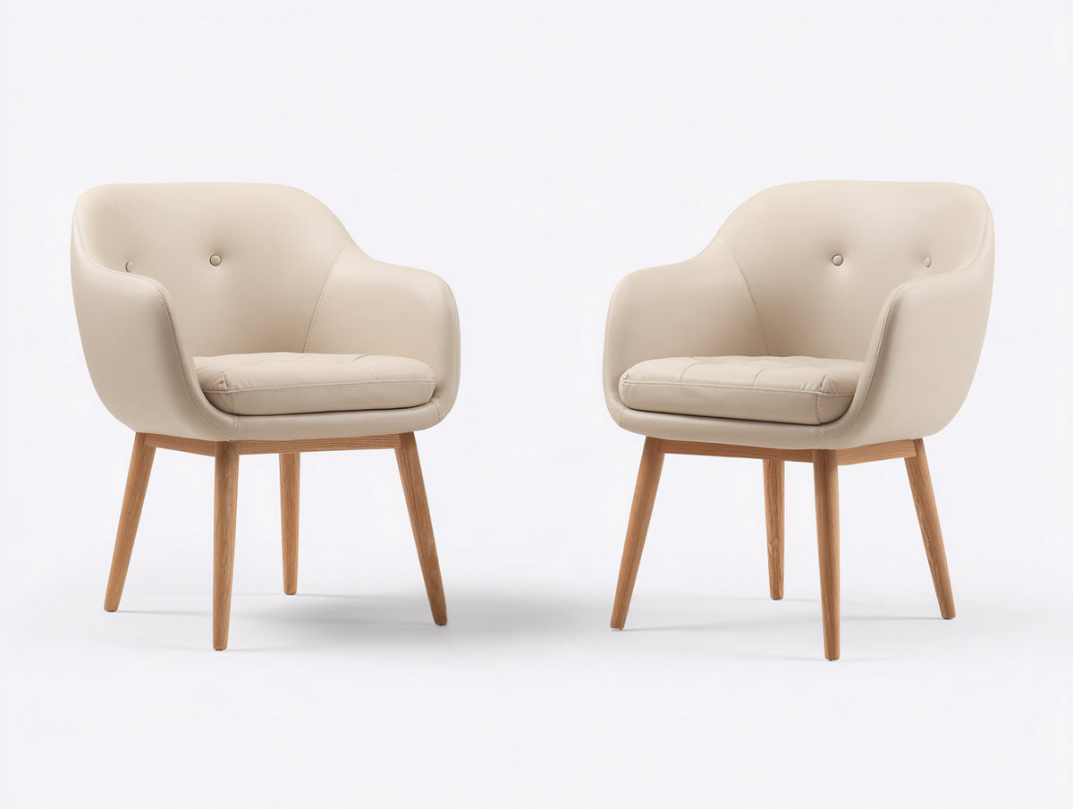 Sillas de comedor tapizadas en material efecto piel 60x58x84 cm - beige-madera - respaldo envolvente con botones y diseño moderno