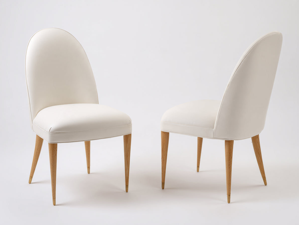 Sillas de comedor tapizadas 50 x 56 x 92 cm - crema y madera natural - respaldo alto redondeado de diseño elegante
