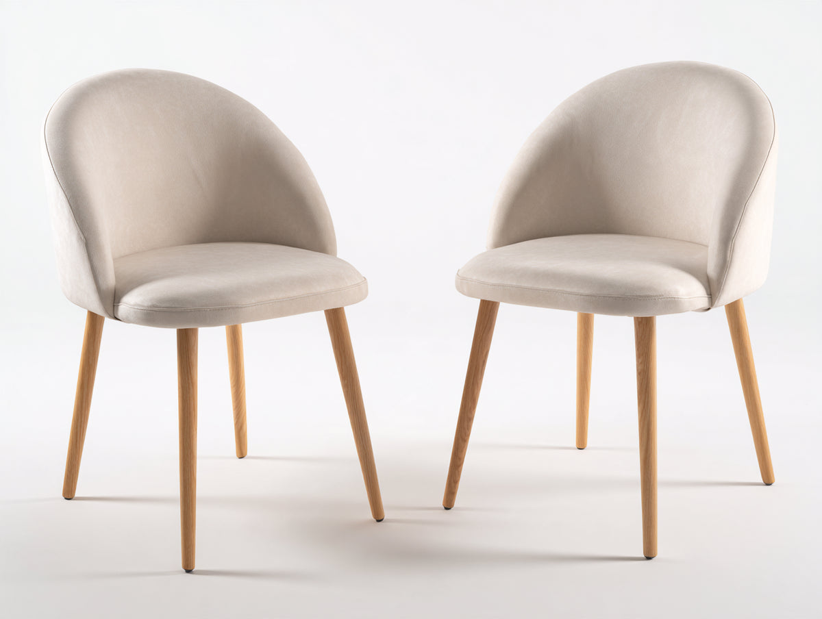 Sillas de comedor tapizadas en tela 54x58x84 cm - beige y madera natural - respaldo curvado y diseño moderno