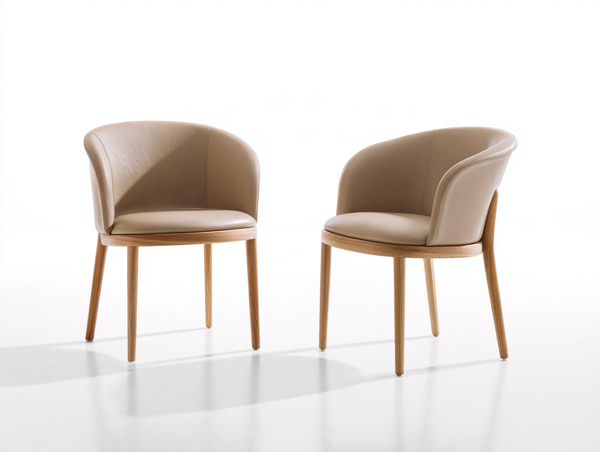 Sillas de comedor tapizadas en material efecto piel 58x57x82 cm - beige-madera - respaldo envolvente y diseño moderno para comedor