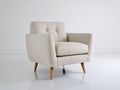 Sillón tapizado 82 x 80 x 86 cm - beige y madera natural - respaldo capitoné y diseño moderno