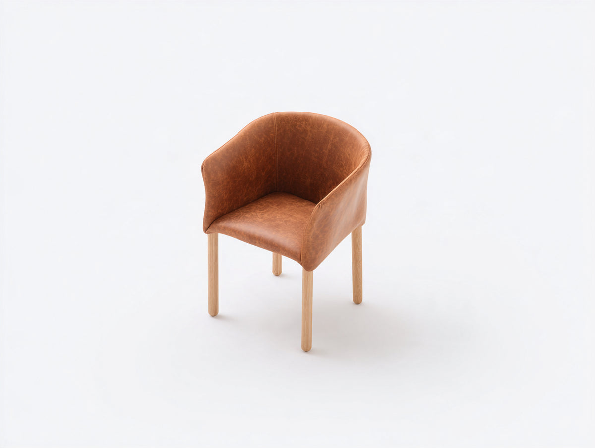 Silla de comedor tapizada efecto piel 58x60x82 cm - marrón coñac - diseño envolvente con patas de madera