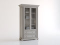 Estantería de madera con puertas de cristal y 2 cajones 100x42x190 cm - gris envejecido - diseño clásico