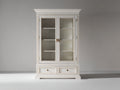 Vitrina con 2 puertas de vidrio 105 x 45 x 190 cm - blanco envejecido - 2 cajones y diseño clásico