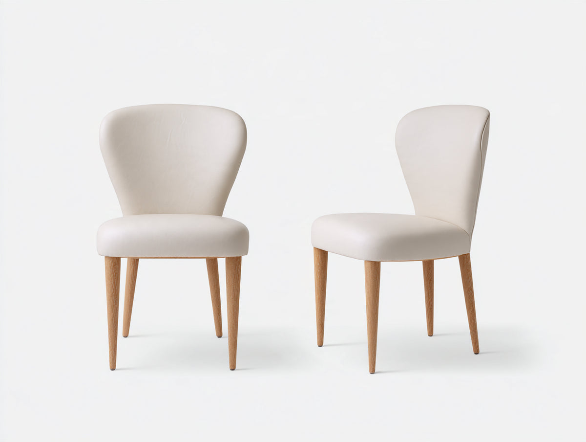 Sillas de comedor tapizadas efecto piel 52x58x86 cm - blanco crema - diseño moderno con patas de madera