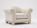 Sillón tapizado en tela 105x95x92 cm - crema y blanco envejecido - diseño clásico con respaldo acanalado y detalles tallados