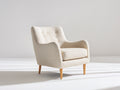Sillón de tela bouclé 80x78x88 cm - Beige-Madera natural - Diseño moderno con respaldo abotonado y patas de madera