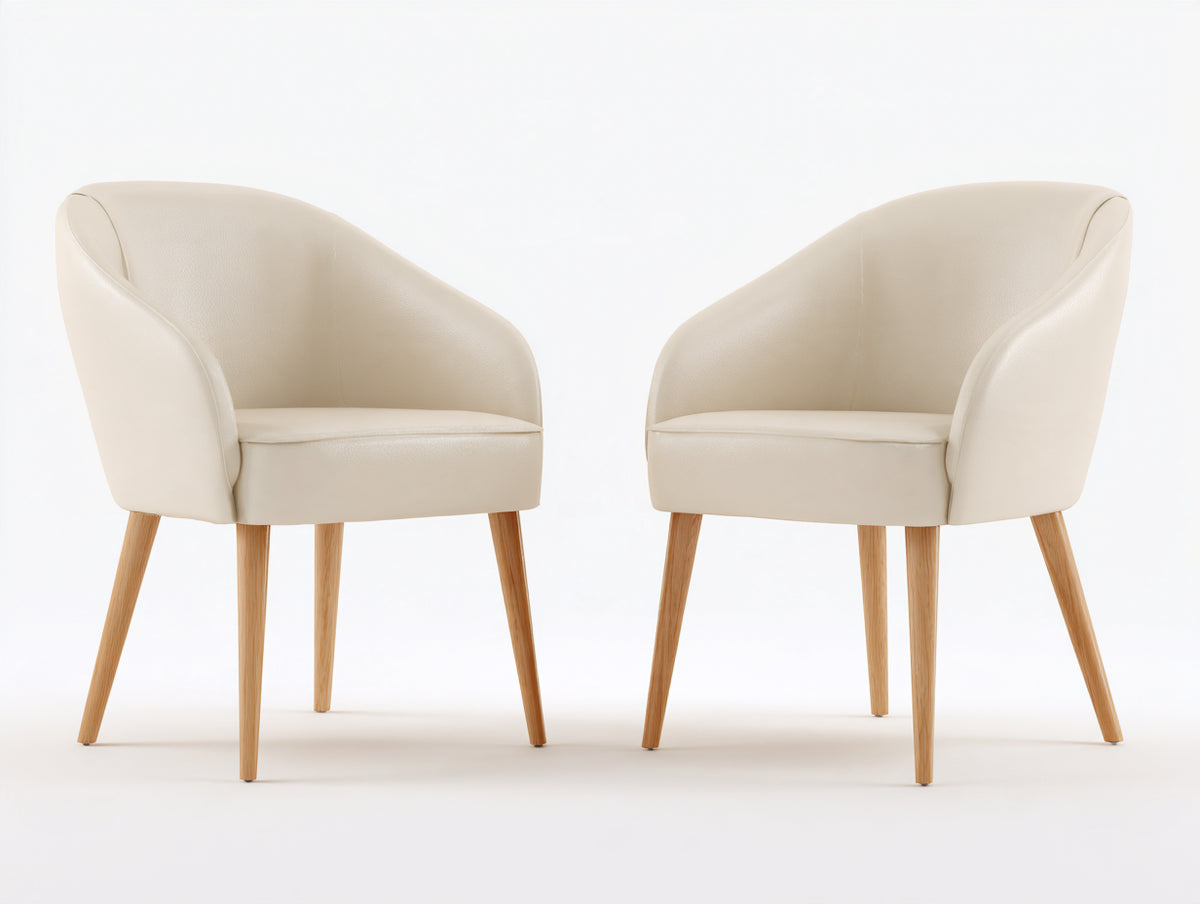 Sillas de comedor tapizadas efecto piel 58x60x84 cm - beige y madera natural - diseño envolvente con patas de madera