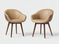 Sillas de comedor tapizadas efecto piel 60x62x80 cm - beige y madera oscura - diseño envolvente con reposabrazos