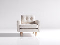 Sillón tapizado en tela 82x84x86 cm - beige y madera natural - diseño moderno con respaldo abotonado