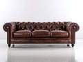 Sofá de 3 plazas tapizado 220 x 95 x 82 cm - marrón oscuro - capitoné profundo y brazos enrollados de estilo clásico