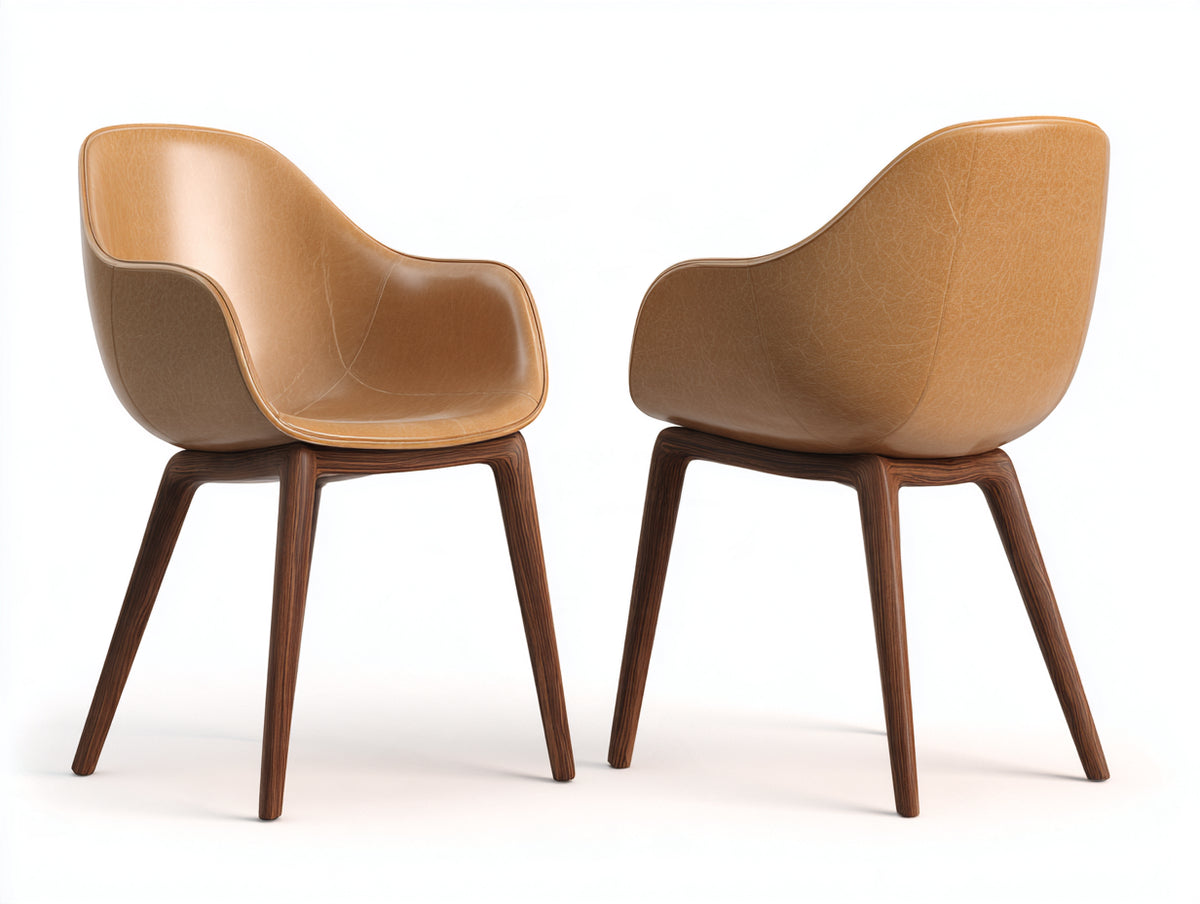 Sillas de comedor con brazos 58 x 60 x 82 cm - camel y madera oscura - asiento envolvente de diseño moderno