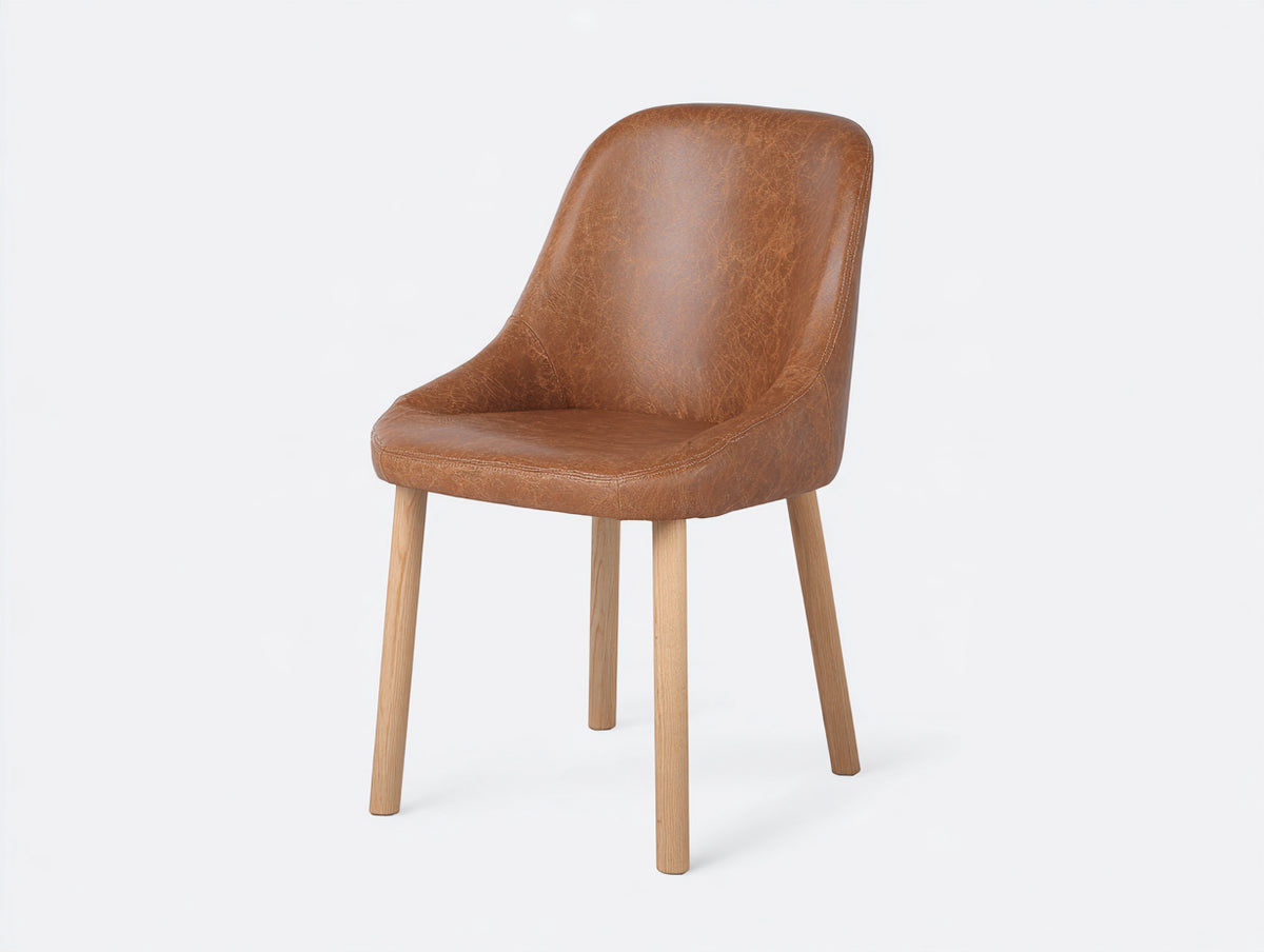 Silla de comedor de cuero sintético 49x55x87 cm - Marrón-Madera natural - Diseño moderno con respaldo alto y patas de madera