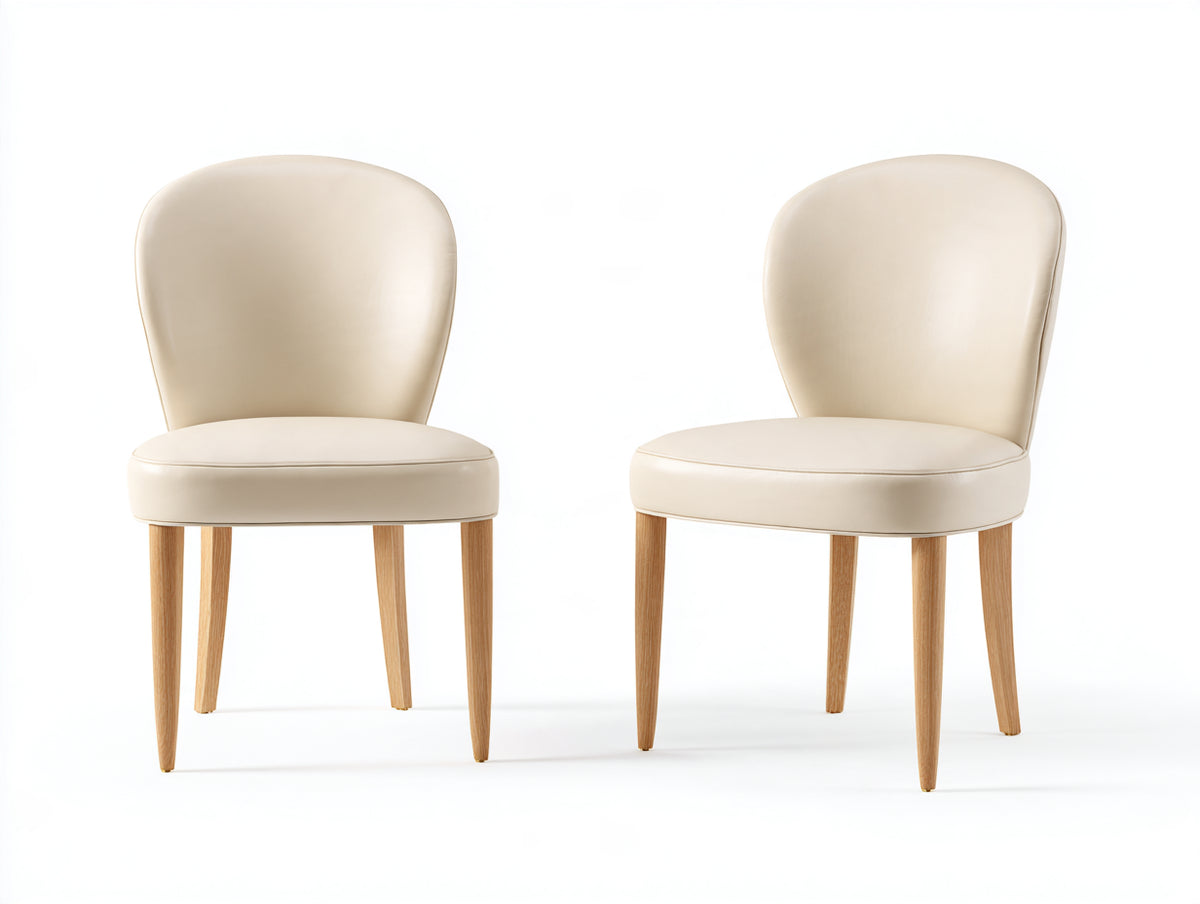 Sillas de comedor de cuero sintético 48x55x88 cm - Beige y madera natural - Juego de 2 con patas de madera