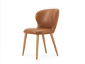 Silla de comedor tapizada 52 x 58 x 86 cm - marrón coñac y madera natural - respaldo curvo de diseño moderno
