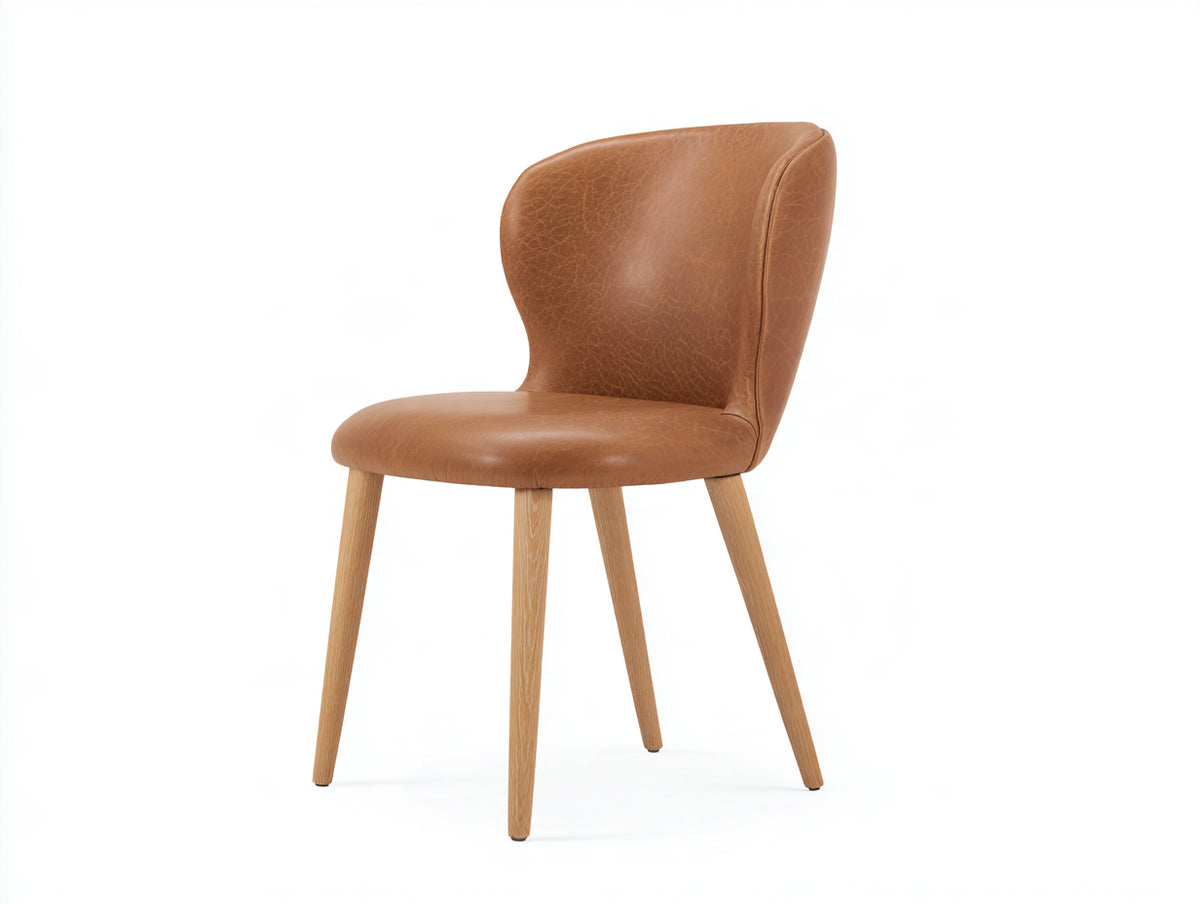 Silla de comedor tapizada 52 x 58 x 86 cm - marrón coñac y madera natural - respaldo curvo de diseño moderno