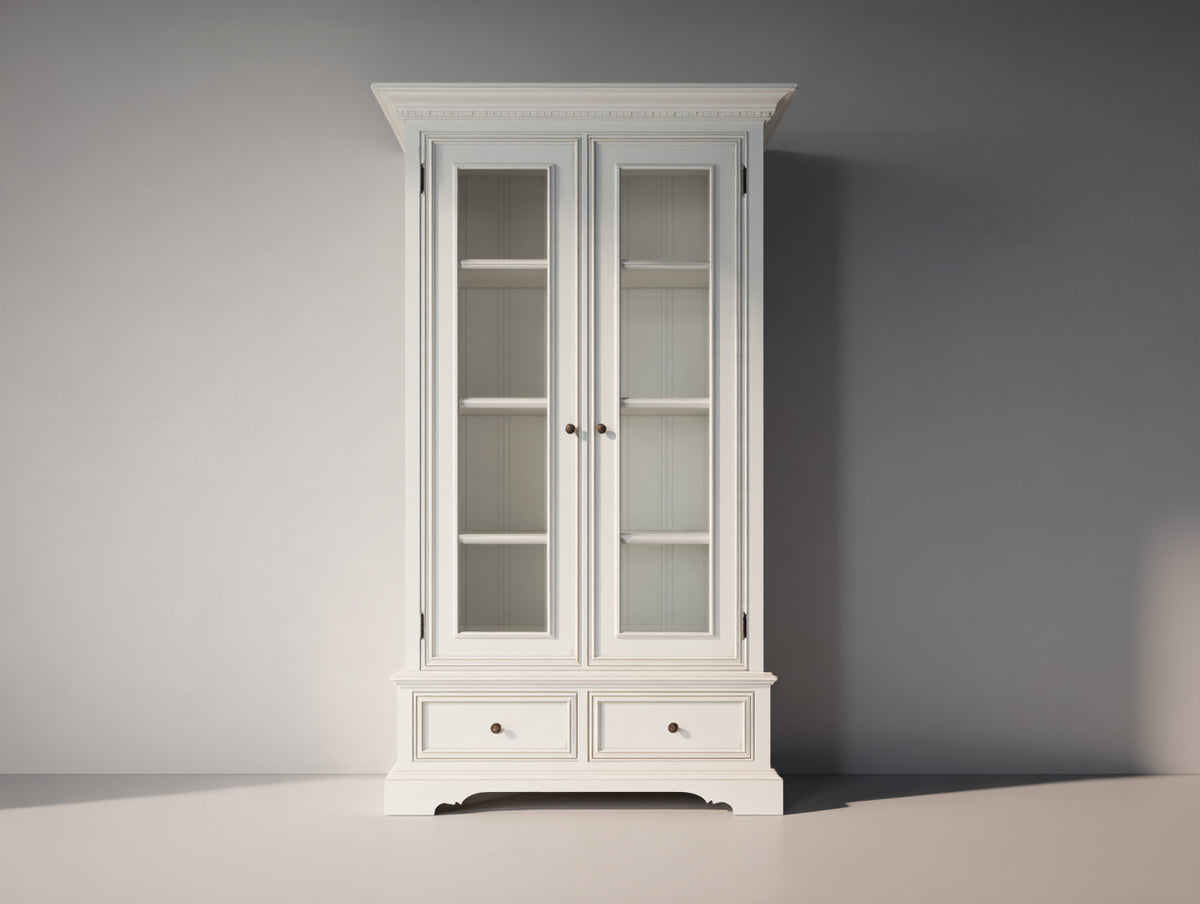 Vitrina de 2 puertas de cristal y 2 cajones 92x42x190 cm - blanco - diseño clásico con almacenamiento y exposición