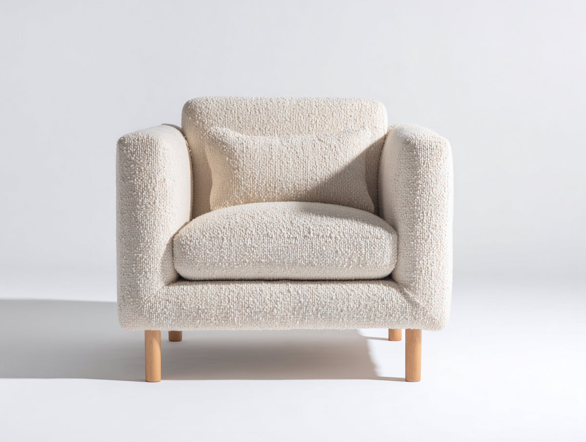 Sillón tapizado en tejido bouclé 82x78x78 cm - beige - asiento acolchado y brazos rectos de diseño moderno para salón