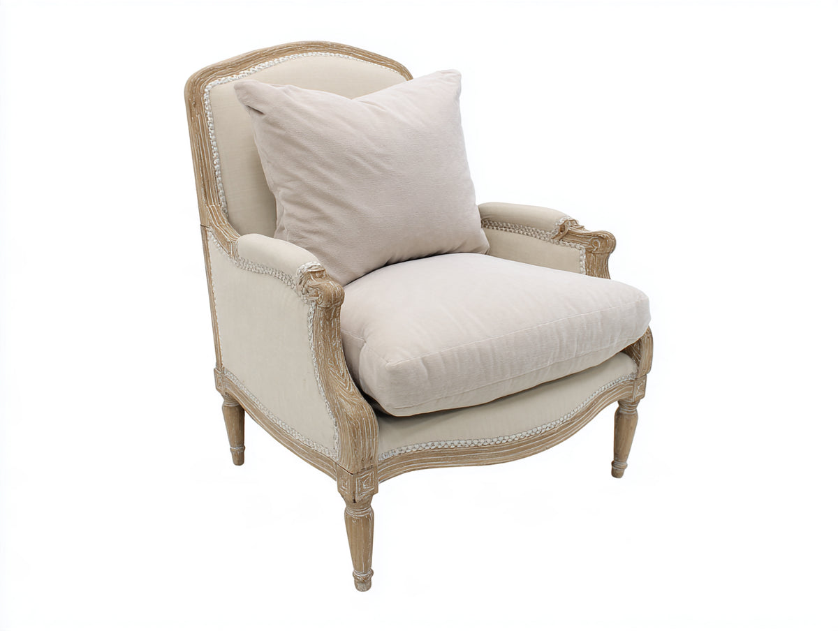 Sillón tapizado 82 x 86 x 100 cm - crema y madera natural - estructura tallada de estilo clásico