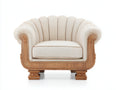 Sillón tapizado 98 x 88 x 90 cm - crema y madera natural - respaldo acanalado y estructura tallada clásica