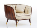 Sillón tapizado en material efecto piel 82x78x76 cm - beige-marrón - respaldo envolvente y estructura efecto madera de diseño moderno